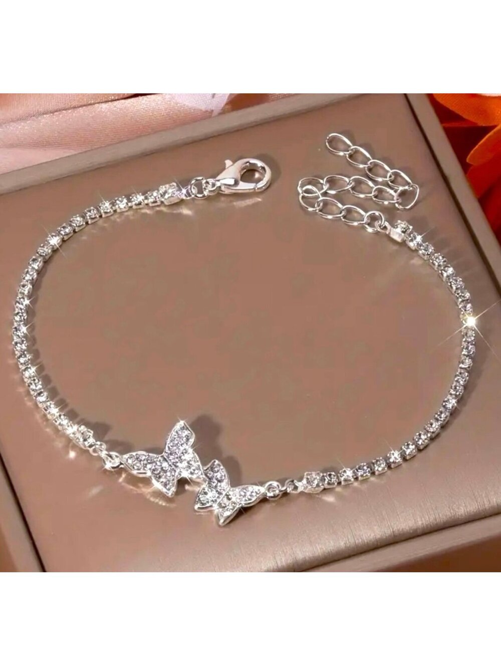 New - Silver /Inlaid Zircon - Double Butterfly Tennis Bracelet